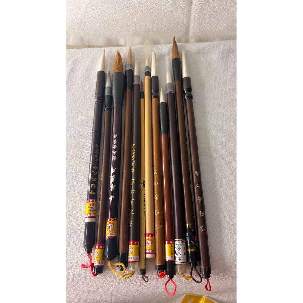 13pc Vintage Chinese Calligraphy Sumi-e Painting Brushes Bamboo Wood Set